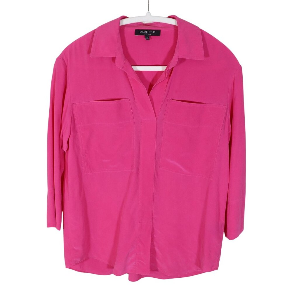 LAFAYETTE 148 100% Silk Fuchsia Pullover Blouse Top Size XS 3/4 Sleeve Preppy